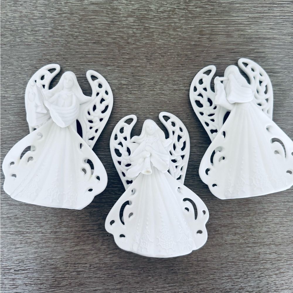 Christmas Holiday Ceramic Angel Figurine Bells 3-pc Set